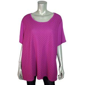 NorthCrest Top Plus Size 3X Crochet Overlay Stretch‎ Short Sleeve Casual Purple